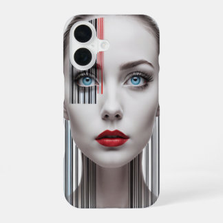 Coque iPhone 16 Pochette moderne fille code-barres