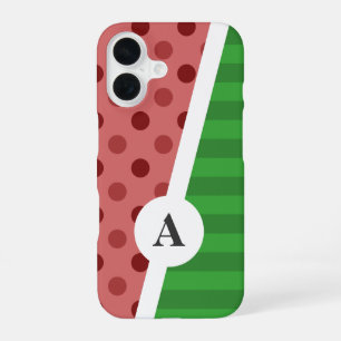 Coque iPhone 16 Point Polka de pastèque et Motif à rayures