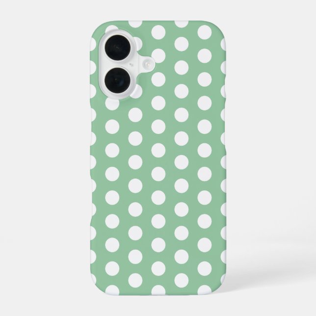 Coque iPhone 16 Points blancs gras sur fond vert sauge  (Verso)