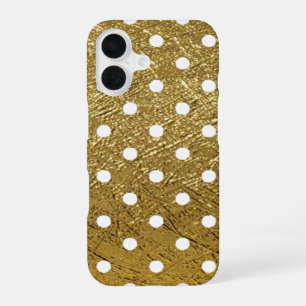 Coque iPhone 16 Points blancs sur fond doré
