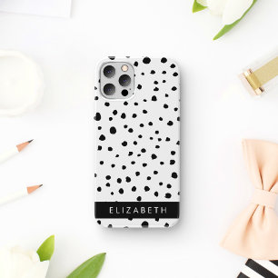Coque iPhone 16 Points dalmatiens, Spots, Noir et Blanc, Votre nom