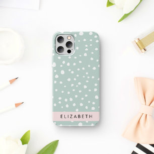 Coque iPhone 16 Points Dalmatiens verts, Spots, Votre Nom