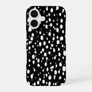 Coque iPhone 16 Points dispersés abstraits noir et blanc