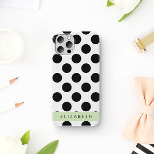 Coque iPhone 16 Points noirs et blancs, Pointillés, Votre nom