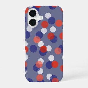 Coque iPhone 16 points rouges, blancs et bleus