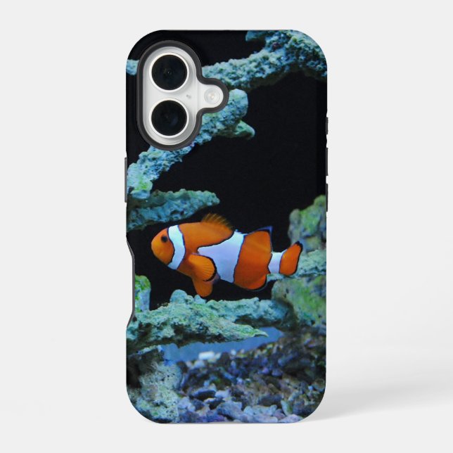 Coque iPhone 16 Poisson clown en corail (Verso)