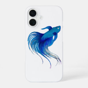 Coque iPhone 16 Poisson combattant bleu aquarelle