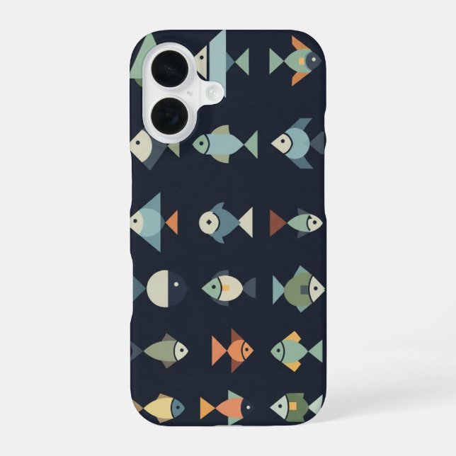 Coque iPhone 16 Poisson Géométrique Rétro (Verso)
