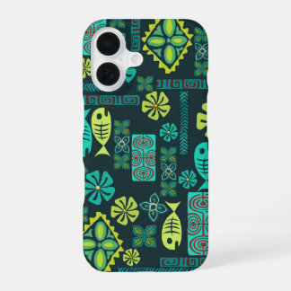 Coque iPhone 16 Poisson hawaïen et icônes de fleurs Téléphone