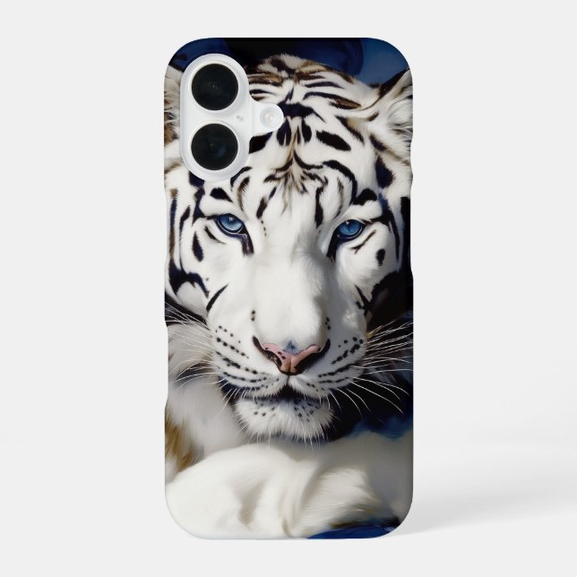 Coque iPhone 16 Portrait blanc de tigre (Verso)
