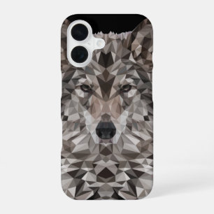 Coque iPhone 16 Portrait géométrique du loup gris