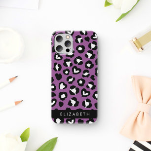 Coque iPhone 16 Poster de animal, Léopard Violet, Coeurs, Votre No