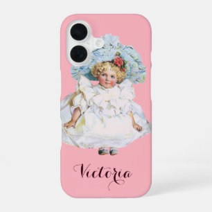 Coque iPhone 16 Poupée bébé fille victorienne vintage, chapeau de