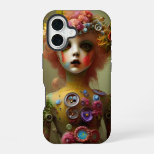 Coque iPhone 16 Poupée déplaisante avec boutons Halloween