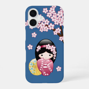 Coque iPhone 16 Poupée Kokeshi de printemps - Geisha japonaise mig