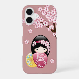 Coque iPhone 16 Poupée Kokeshi de printemps - Geisha japonaise mig