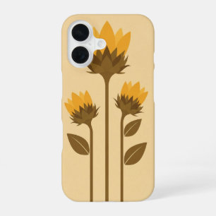 Coque iPhone 16 Pousses de tournesol stylisées rétro