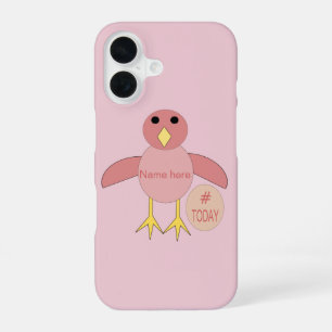 Coque iPhone 16 Poussin rose personnalisé pour fille d'anniversair