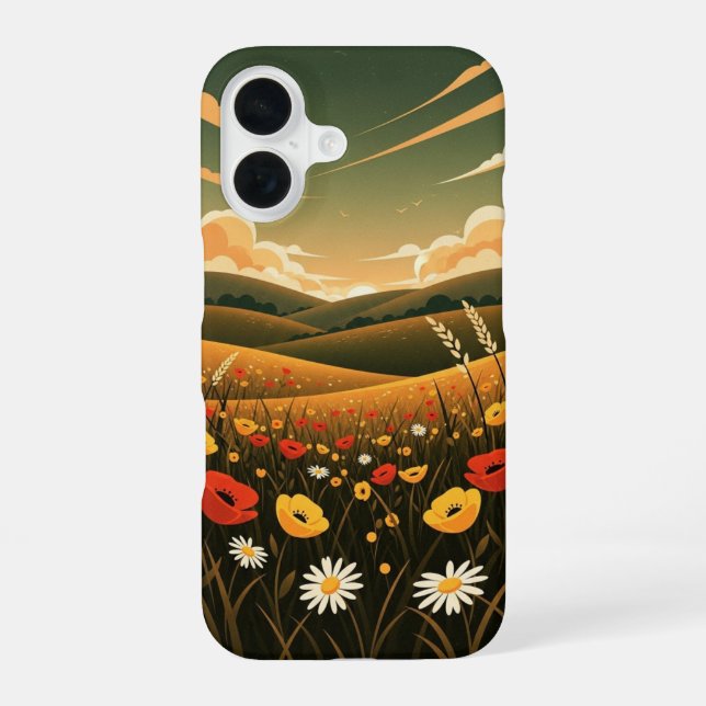 Coque iPhone 16 Prairie de fleurs sauvages vintage (Verso)