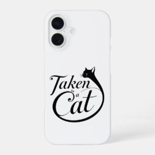 Coque iPhone 16 Pris par un chat, design typographique minimaliste