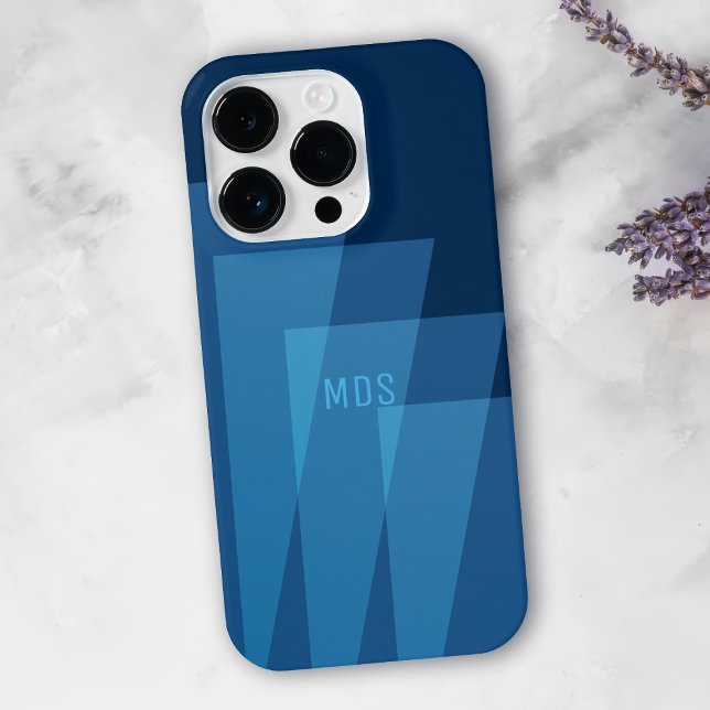 Coque iPhone 16 Pro Cool Motif géométrique bleu coque iphone (A cool blue phone case with space for your initials)