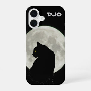 Coque iPhone 16 Profil de chat noir pleine lune