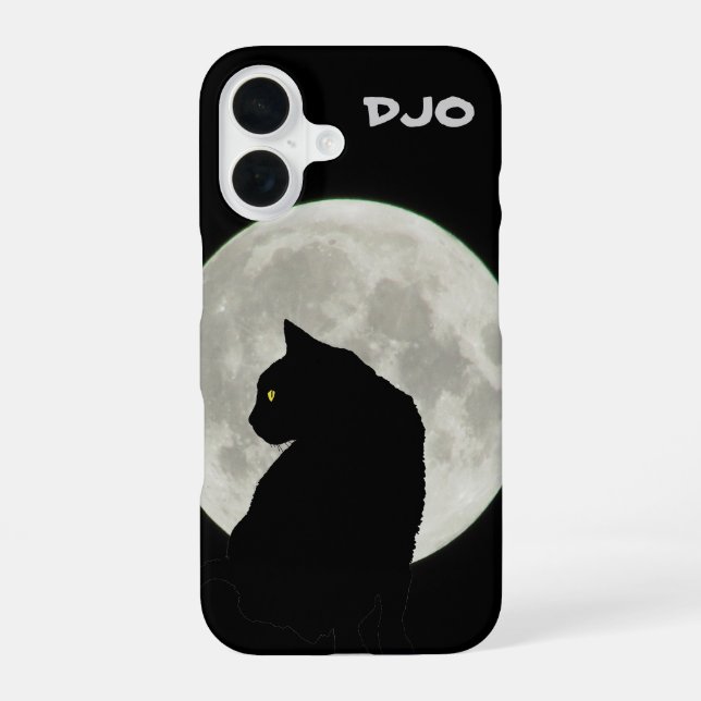 Coque iPhone 16 Profil de chat noir pleine lune (Verso)