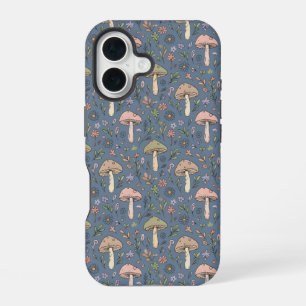 Coque iPhone 16 Profonde Motif Sans Couture de Champignons Gris Ar