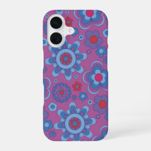 Coque iPhone 16 Puissance de la fleur rétro à tonalité cool