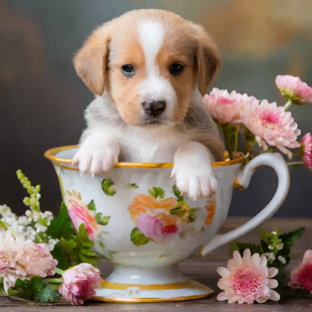 Coque iPhone 16 Puppy Teacup Phone Case (A charming puppy peeks out from a beautifully decorated floral teacup!)
