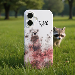 Coque iPhone 16 Raccoon Dans Le pré Rouge