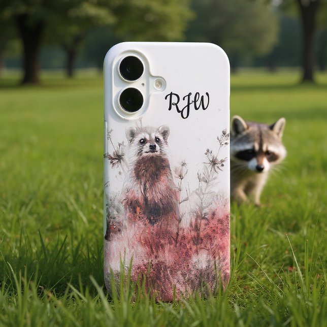Coque iPhone 16 Raccoon Dans Le pré Rouge (Créateur téléchargé)