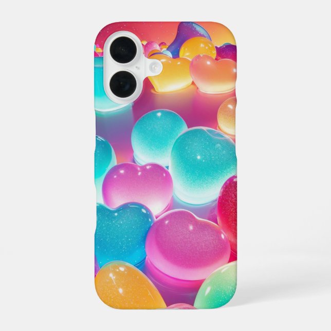 Coque iPhone 16 Rainbow Candy Hearts Phone Case (Verso)