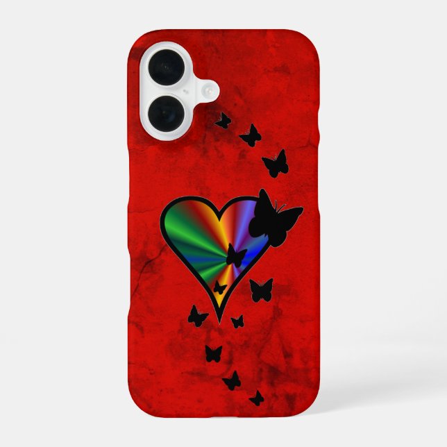 Coque iPhone 16 Rainbow heart and Butterfly (Verso)