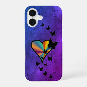 Coque iPhone 16 Rainbow heart and Butterfly