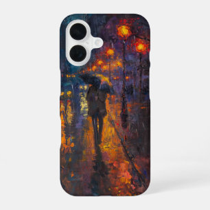 Coque iPhone 16 Rainy Street à la lumière chaude