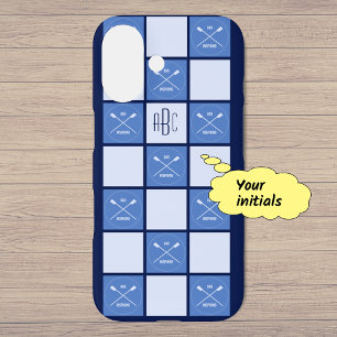 Coque iPhone 16 Rameurs monogramme rames croisées bleu