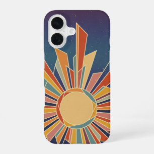 Coque iPhone 16 Rayonnement cosmique vintage ou Soleil géométrique