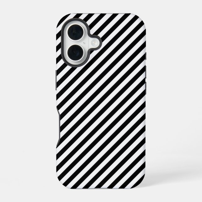 Coque iPhone 16 Rayures anglées noires et blanches (Verso)