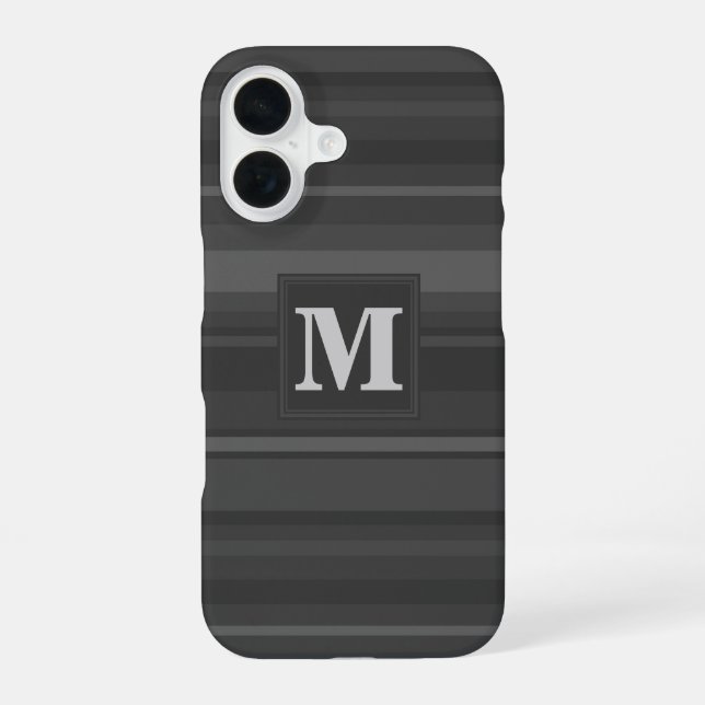Coque iPhone 16 Rayures au fusain à monogramme (Verso)