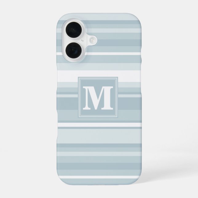 Coque iPhone 16 Rayures bleu glace Monogram (Verso)