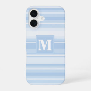 Coque iPhone 16 Rayures bleues bébé en monogramme