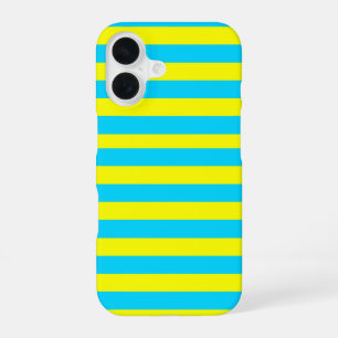 Coque iPhone 16 Rayures Bleues et Jaunes Brillantes 