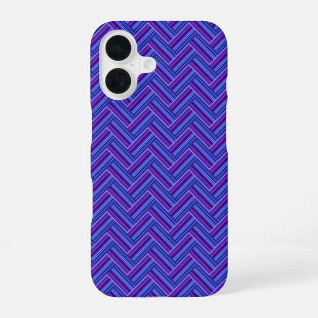 Coque iPhone 16 Rayures bleues et violettes double tissage (Verso)