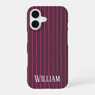 Coque iPhone 16 Rayures bordeaux personnalisées