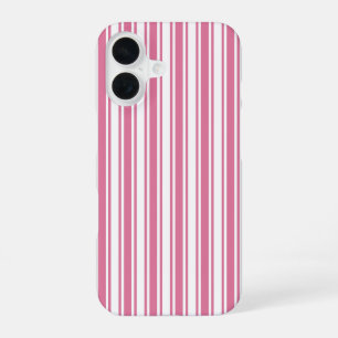 Coque iPhone 16 Rayures de bonbon roses et blanches