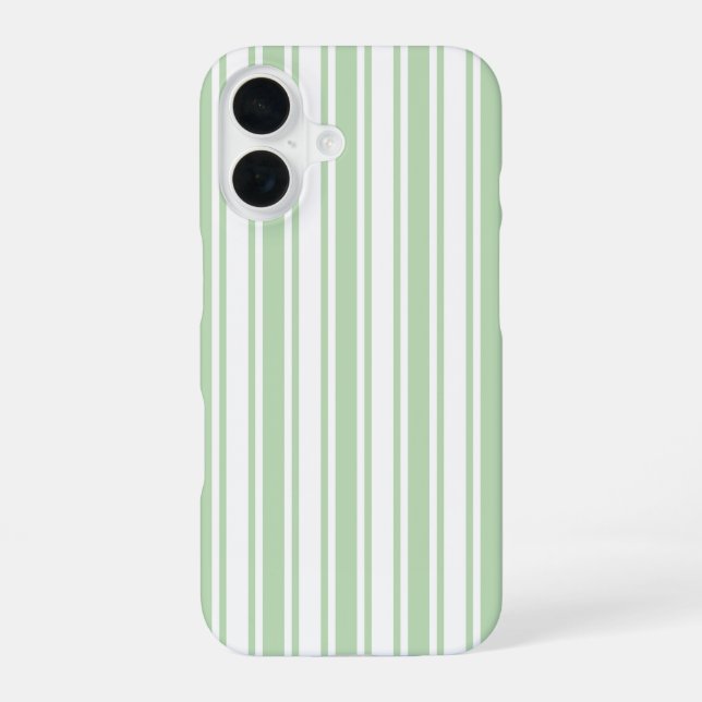 Coque iPhone 16 Rayures de bonbon vert clair et blanc (Verso)