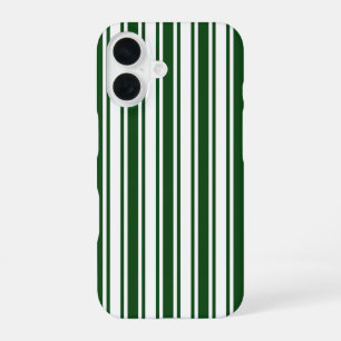 Coque iPhone 16 Rayures de bonbon vert foncé et blanc