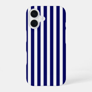 Coque iPhone 16 Rayures de bonbons bleu marine et blanc