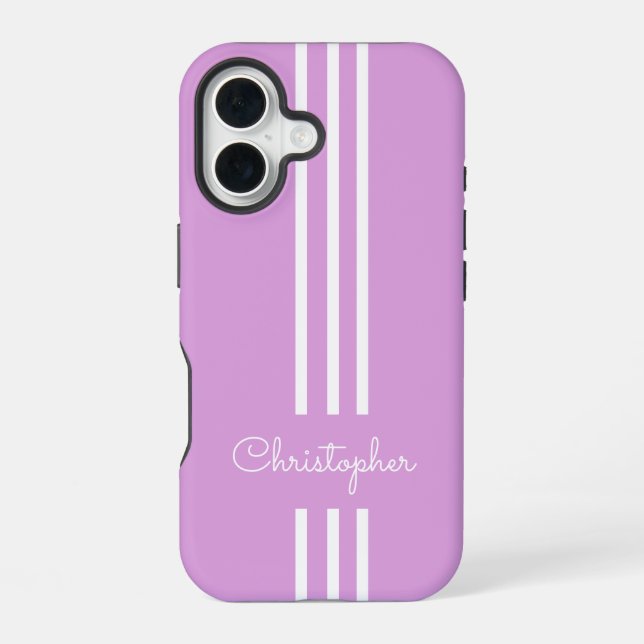 Coque iPhone 16 Rayures de course tendance moderne monogrammées  (Verso)